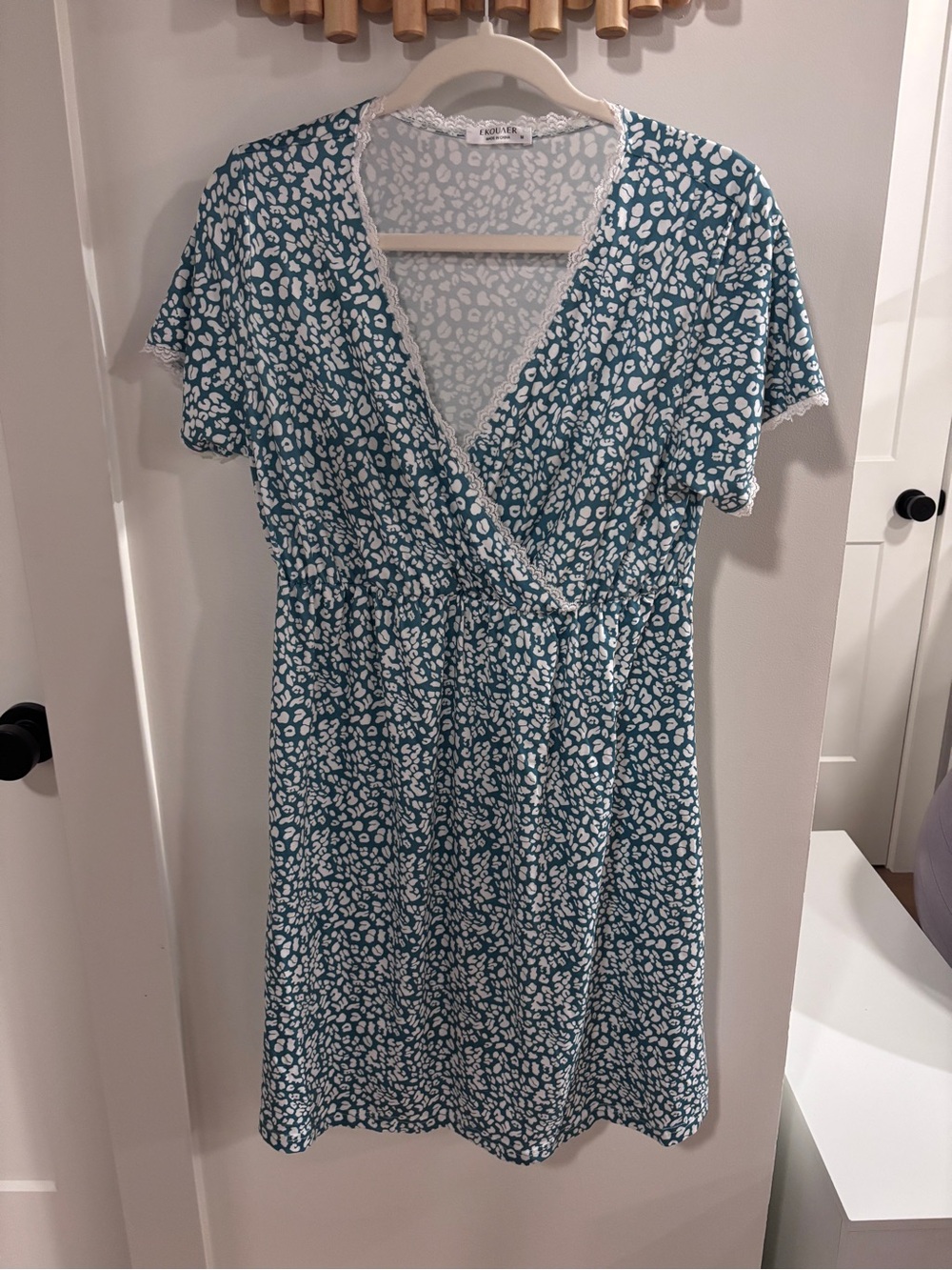 Teal Animal Print Wrap Midi Nursing-Friendly Sleep Dress